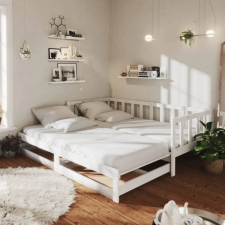  Fehér tömör fenyőfa kihúzható kanapéágy 2 x (90 x 200) cm ágy és ágykellék