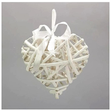  Fehér vessző sziv fém vázon, 15 cm dekorációs kellék