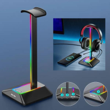  Fejhallgató tartó LED RGB világítással, usb csatlakozással fekete GV578467-f fejhallgató állvány