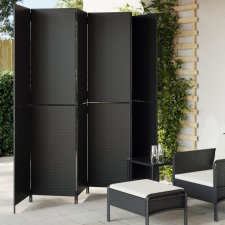  Fekete 6-paneles polyrattan térelválasztó bútor