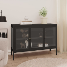 Fekete acél és üveg tálalószekrény 105 x 35 x 70 cm bútor