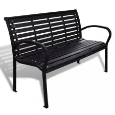  Fekete acél és wpc kerti pad 125 cm kerti bútor