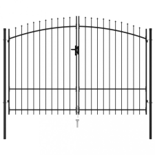  Fekete acél lándzsahegy tetejű kétajtós kerítéskapu 3 x 1,75 m kerti bútor