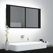 Fekete akril LED-es fürdőszobaszekrény tükörrel 90x12x45 cm fürdőszoba bútor
