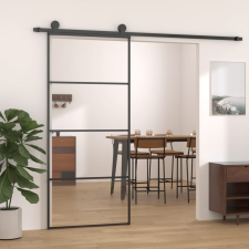 Fekete alumínium és ESG üveg tolóajtó 90 x 205 cm építőanyag