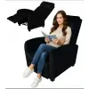  Fekete Bársony Relax Fotel – Dönthető Háttámlával és Lábtartóval