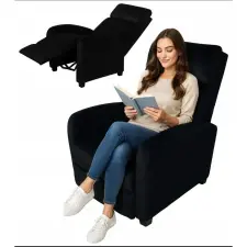  Fekete Bársony Relax Fotel – Dönthető Háttámlával és Lábtartóval bútor