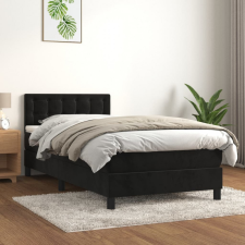  Fekete bársony rugós ágy matraccal 90x190 cm ágy és ágykellék