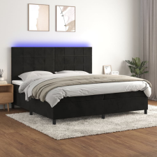 fekete bársony rugós és LED-es ágy matraccal 200x200 cm ágy és ágykellék