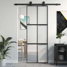 fekete edzett üveg és alumínium tolóajtó 76 x 205 cm építőanyag