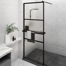 fekete ESG üveg és alumínium zuhanyfal polccal 80 x 195 cm kád, zuhanykabin