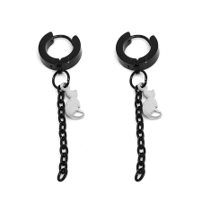  Fekete-ezüst színű nemesacél Cicás láncos fülbevaló fülbevaló
