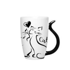  FEKETE-FEHÉR Cicás Porcelán bögre 38 cl, 1db, 2cica_szivecske bögrék, csészék