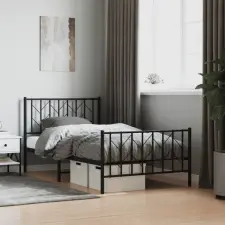  fekete fém ágykeret fej- és lábtámlával 100 x 200 cm ágy és ágykellék