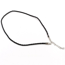 Fekete fonott designbőr nyaklánc, 45+5 cm nyaklánc