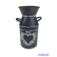  Fekete inda és szívmintás bádog kanna dekorációs kellék