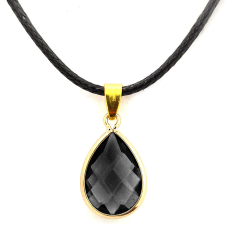  Fekete kristály csepp medál bőr lánccal nyaklánc