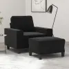  Fekete mikroszálas szövet kanapéfotel lábtartóval 60 cm