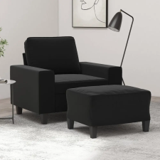  Fekete mikroszálas szövet kanapéfotel lábtartóval 60 cm bútor