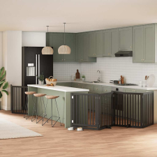  fekete nyárfa 8 paneles összecsukható kutyakapu ajtóval 640 cm kutyafelszerelés