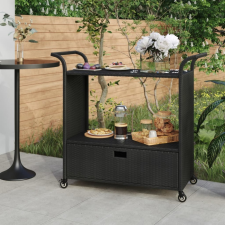  Fekete polyrattan bárkocsi fiókkal 100 x 45 x 97 cm bútor