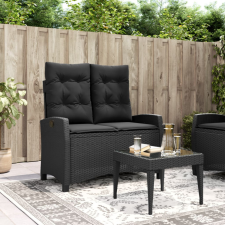 fekete polyrattan dönthető kerti pad párnával kerti bútor