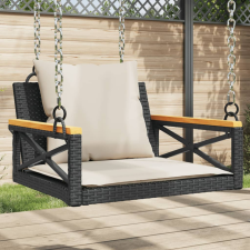  Fekete polyrattan hintapad párnákkal 63 x 62 x 40 cm hintaágy