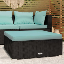  Fekete polyrattan kerti lábtartó párnával 70 x 70 x 30 cm kerti bútor