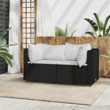 fekete polyrattan kerti sarokkanapé párnákkal kerti bútor