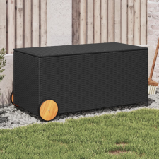 fekete polyrattan kerti tárolóláda kerekekkel 190 L kerti tárolás