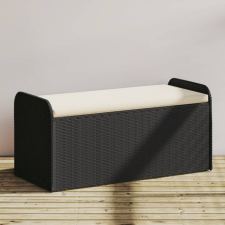  Fekete polyrattan tárolópad párnával 115 x 51 x 52 cm kerti bútor