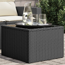 fekete polyrattan üveglapos kerti asztal 55 x 55 x 37 cm kerti bútor