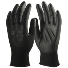  FEKETE PRECÍZIÓS POLIÉSZTER KESZTYŰ, PU MÁRTOTT TENYÉRREL (7) védőkesztyű