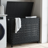  Fekete rattan szennyeskosár kerekekkel 66x35x60 cm