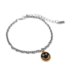  Fekete smiley charmos ezüst színű karkötő karkötő