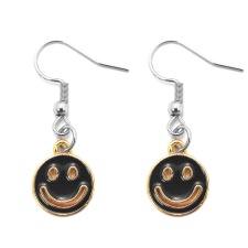 Fekete smiley fülbevaló ezüst színű akasztóval fülbevaló