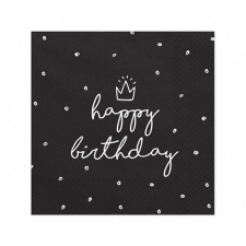 Fekete szalvéta, happy birthday, 20 db, 33x33 cm papírárú, csomagoló és tárolóeszköz