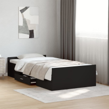 fekete szerelt fa ágykeret fiókokkal 100 x 200 cm ágy és ágykellék
