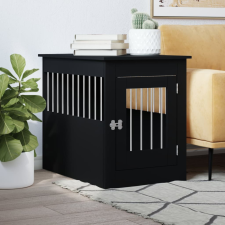  fekete szerelt fa kutyaketrec 55 x 80 x 68 cm szállítóbox, fekhely kutyáknak