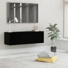  Fekete szerelt fa TV-szekrény 100 x 30 x 30 cm bútor