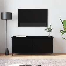  Fekete szerelt fa TV-szekrény ajtókkal 102x35x45 cm bútor