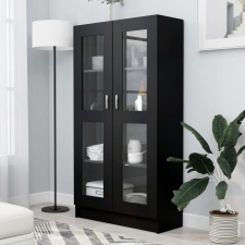  fekete szerelt fa vitrinszekrény 82,5 x 30,5 x 150 cm bútor