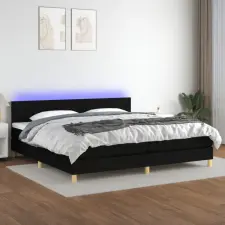  fekete szövet rugós és LED-es ágy matraccal 200x200 cm ágy és ágykellék