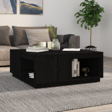  fekete tömör fenyőfa dohányzóasztal 100 x 101 x 40,5 cm bútor