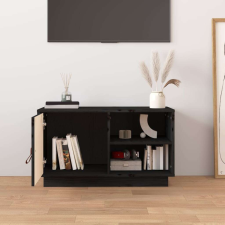  Fekete tömör fenyőfa tv-szekrény 70 x 34 x 40 cm bútor