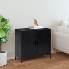  Fekete tömör újrahasznosított fenyő tálalószekrény 75x35x70 cm bútor