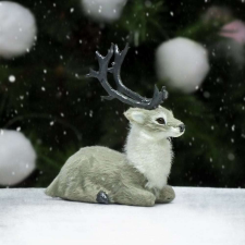  Fekvő szarvas szürke prémium 10,5cm karácsonyi dekoráció