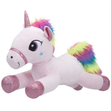  Fekvő unikonis, 40 cm, rózsaszín, szivárvány szín plüssfigura