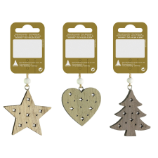  Felakasztható fadísz 3-féle változatban natúr 6 cm karácsonyfadísz