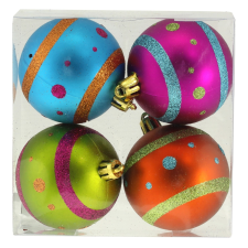  Felakasztható gömbök műanyagból 4 db-os csomag 6 cm színes-csillámos karácsonyfadísz
